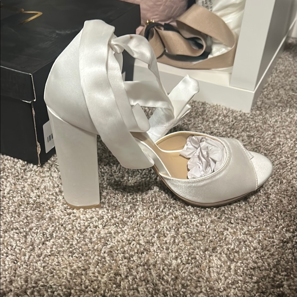 Lulu's White Platform Heels with Ankle Straps